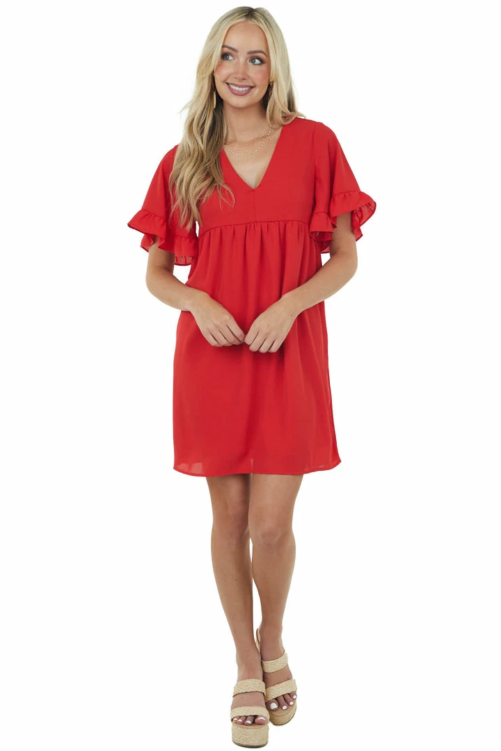 Andree Dresses Pomegranate V Neck Short Sleeve Woven Short Dress 5 Andree Dresses Pomegranate V Neck Short Sleeve Woven Short Dress
