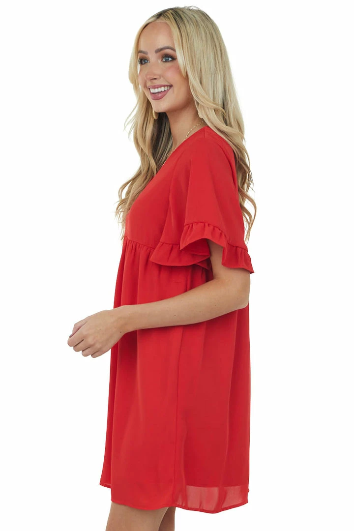 Andree Dresses Pomegranate V Neck Short Sleeve Woven Short Dress 6 Andree Dresses Pomegranate V Neck Short Sleeve Woven Short Dress