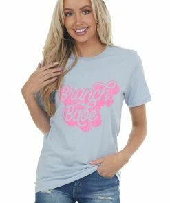 Blume+Co Powder Blue 'Brunch Babe' Script Graphic Tee Short Sleeve Tops 11 Blume+Co Powder Blue 'Brunch Babe' Script Graphic Tee Short Sleeve Tops