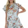 Sweet Lemon Dresses Powder Blue Floral Print Tiered Babydoll Dress
