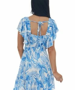 Umgee Powder Blue Floral Ruffle Babydoll Mini Dress Dresses