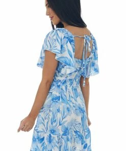 Umgee Powder Blue Floral Ruffle Babydoll Mini Dress Dresses