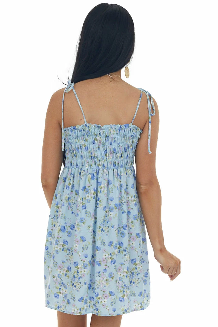 Ces Femme Powder Blue Floral Smocked Sleeveless Mini Dress Dresses 7 Ces Femme Powder Blue Floral Smocked Sleeveless Mini Dress Dresses