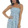 Ces Femme Powder Blue Floral Smocked Sleeveless Mini Dress Dresses 2 Ces Femme Powder Blue Floral Smocked Sleeveless Mini Dress Dresses