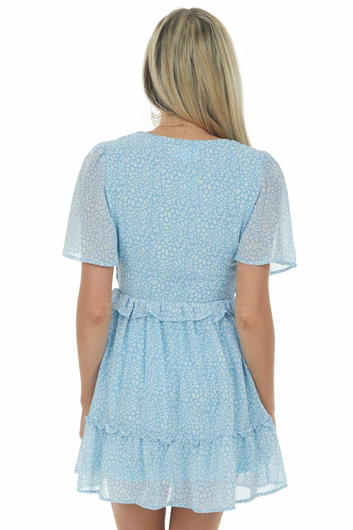 Very J Powder Blue Leopard Print Smocked Mini Dress Dresses 7 Very J Powder Blue Leopard Print Smocked Mini Dress Dresses