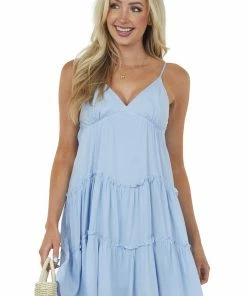 She + Sky Powder Blue Sleeveless Tiered Babydoll Short Dress Dresses 12 She + Sky Powder Blue Sleeveless Tiered Babydoll Short Dress Dresses