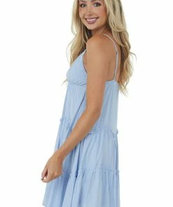 She + Sky Powder Blue Sleeveless Tiered Babydoll Short Dress Dresses 15 She + Sky Powder Blue Sleeveless Tiered Babydoll Short Dress Dresses