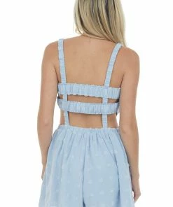 Hailey & Co Powder Blue Square Neck Cut Out Woven Romper