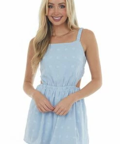 Hailey & Co Powder Blue Square Neck Cut Out Woven Romper
