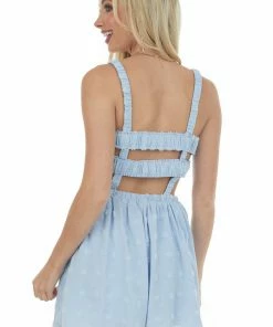 Hailey & Co Powder Blue Square Neck Cut Out Woven Romper