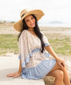 Hailey & Co Dresses Powder Blue Floral Lace Surplice Mini Dress