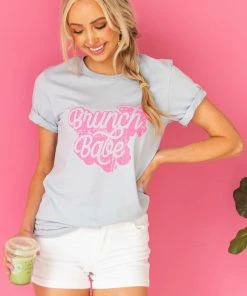 Blume+Co Powder Blue'Brunch Babe' Script Graphic Tee Short Sleeve Tops
