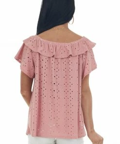 HESED Punch Eyelet Off The Shoulder Flowy Knit Top Tops 12 HESED Punch Eyelet Off The Shoulder Flowy Knit Top Tops