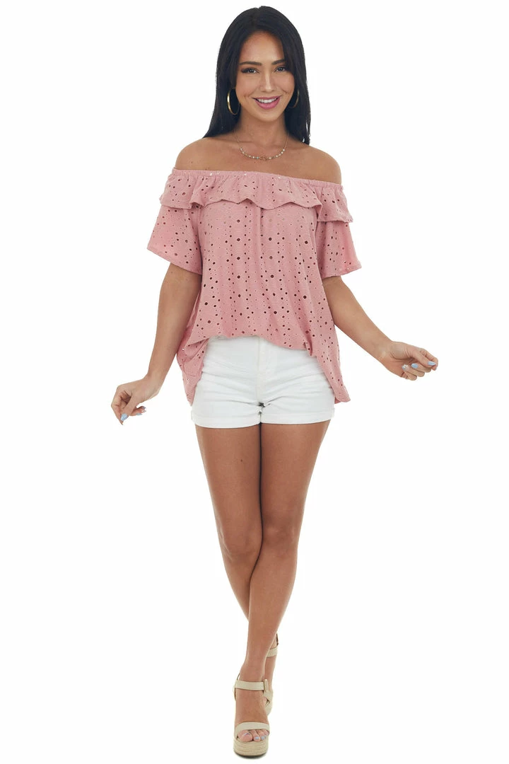 HESED Punch Eyelet Off The Shoulder Flowy Knit Top Tops 4 HESED Punch Eyelet Off The Shoulder Flowy Knit Top Tops