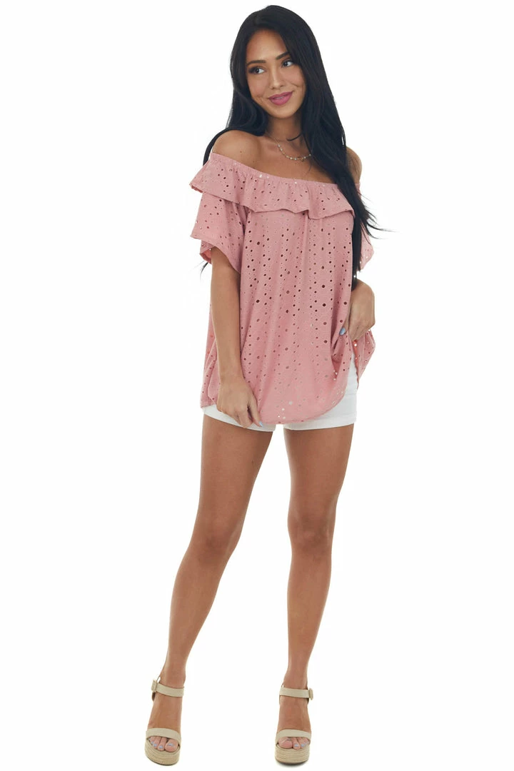 HESED Punch Eyelet Off The Shoulder Flowy Knit Top Tops 5 HESED Punch Eyelet Off The Shoulder Flowy Knit Top Tops