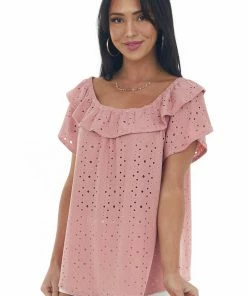 HESED Punch Eyelet Off The Shoulder Flowy Knit Top Tops 11 HESED Punch Eyelet Off The Shoulder Flowy Knit Top Tops