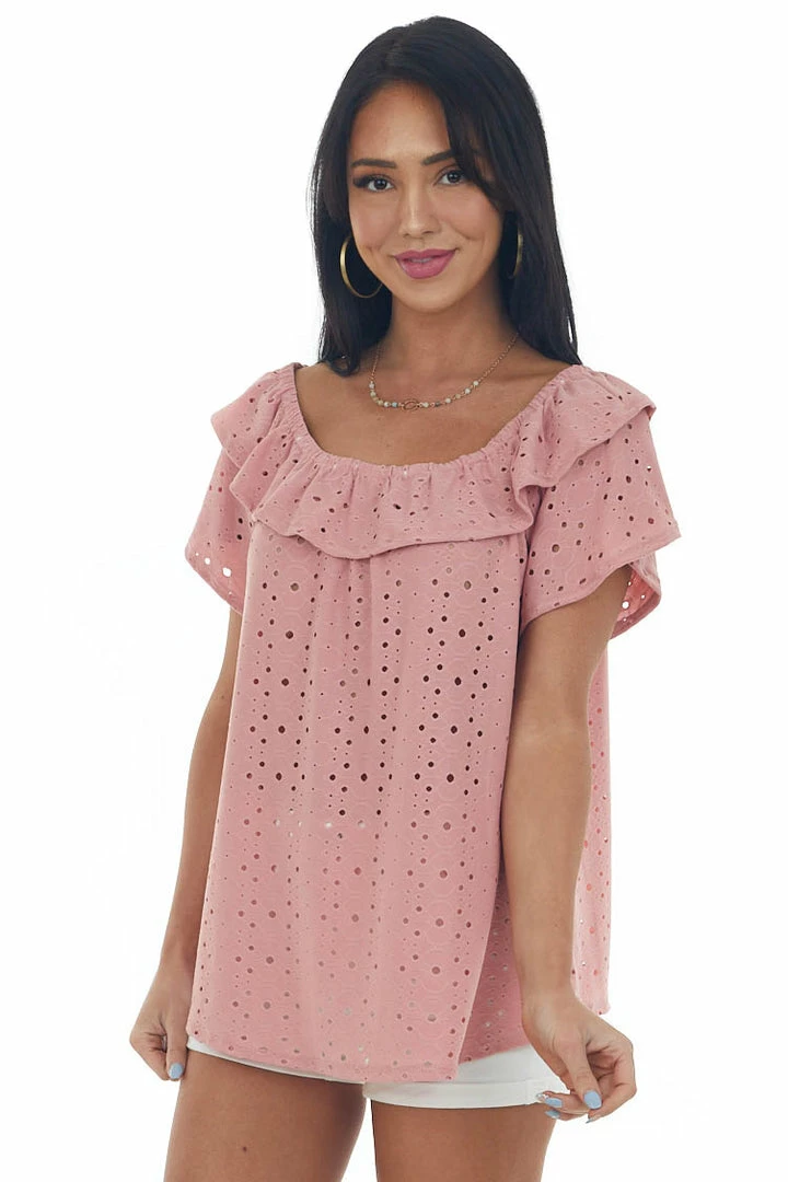 HESED Punch Eyelet Off The Shoulder Flowy Knit Top Tops 6 HESED Punch Eyelet Off The Shoulder Flowy Knit Top Tops