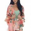 Umgee Punch Floral Print Handkerchief Hemline Kimono