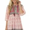 ANGIE Punch Floral Print Smocked Woven Short Dress Dresses
