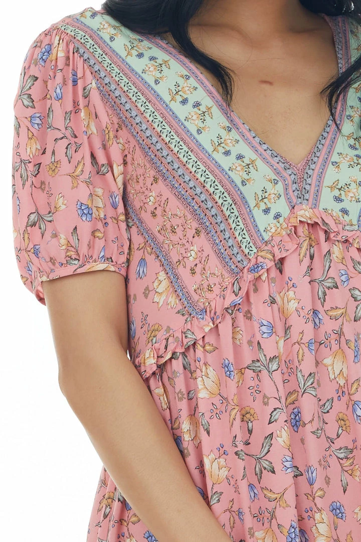 Jodifl Punch Floral Print V Neck Ruffled Short Dress Dresses 8 Jodifl Punch Floral Print V Neck Ruffled Short Dress Dresses