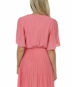 She + Sky Punch Half Sleeve Pleated Surplice Mini Dress Dresses