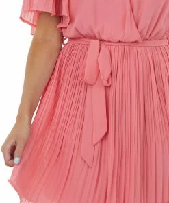 She + Sky Punch Half Sleeve Pleated Surplice Mini Dress Dresses