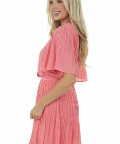 She + Sky Punch Half Sleeve Pleated Surplice Mini Dress Dresses