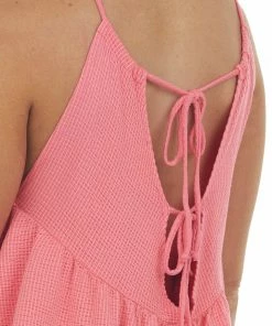 Peach Love Tops Punch Halter Neck Back Cut Out Babydoll Knit Tank