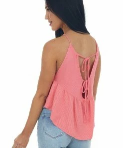 Peach Love Tops Punch Halter Neck Back Cut Out Babydoll Knit Tank