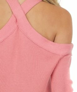 Lime Lush Punch Halter Neck Cold Shoulder Ribbed Top