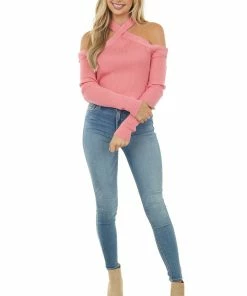 Lime Lush Punch Halter Neck Cold Shoulder Ribbed Top