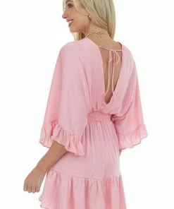 Glam Dresses Punch Kimono Sleeve Ruffle Silky Mini Dress