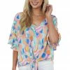 ADORA Tops Punch Multicolor Abstract Print V Neck Woven Top