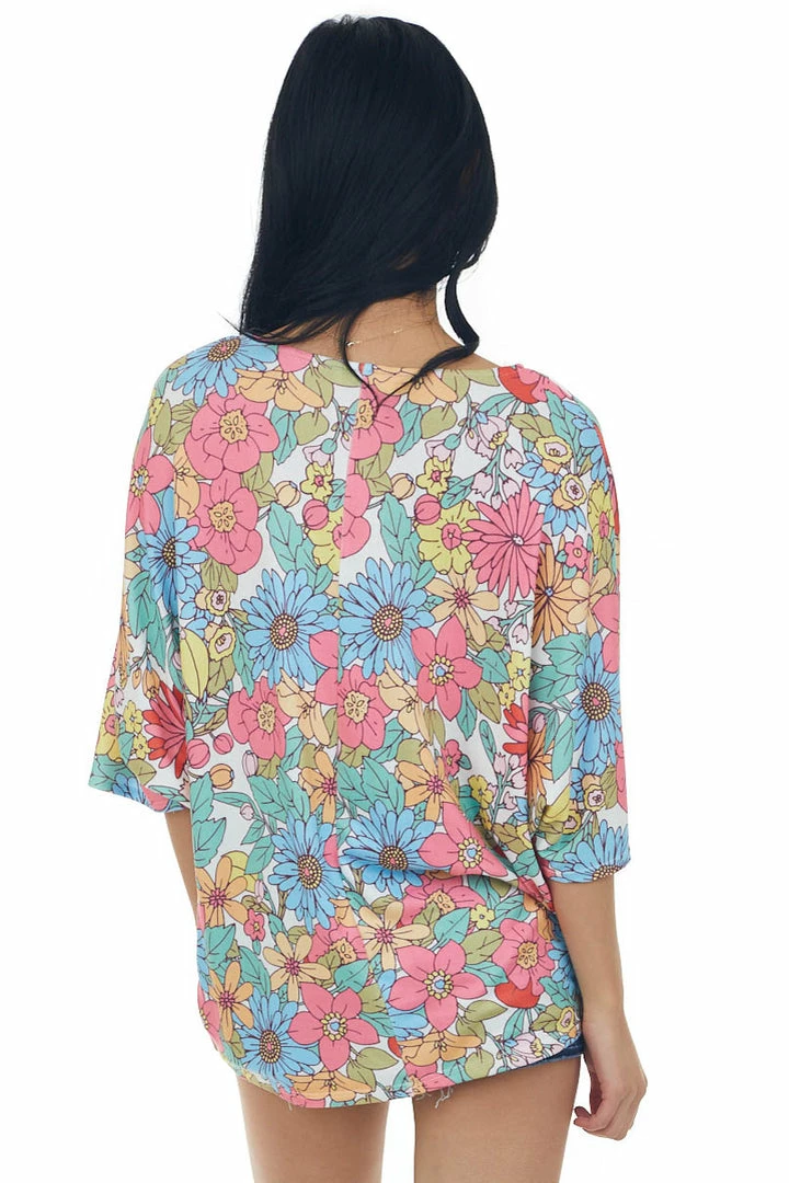 First Love Punch Multicolor Floral Kimono Sleeve Knit Top Tops 9 First Love Punch Multicolor Floral Kimono Sleeve Knit Top Tops