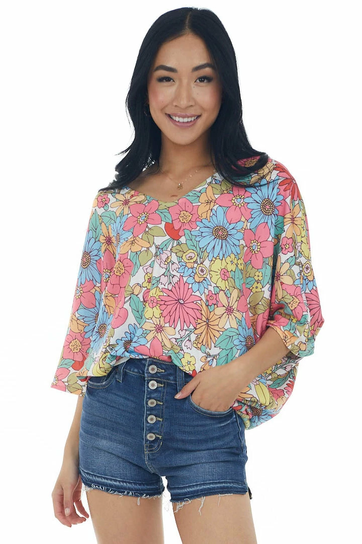 First Love Punch Multicolor Floral Kimono Sleeve Knit Top Tops 5 First Love Punch Multicolor Floral Kimono Sleeve Knit Top Tops