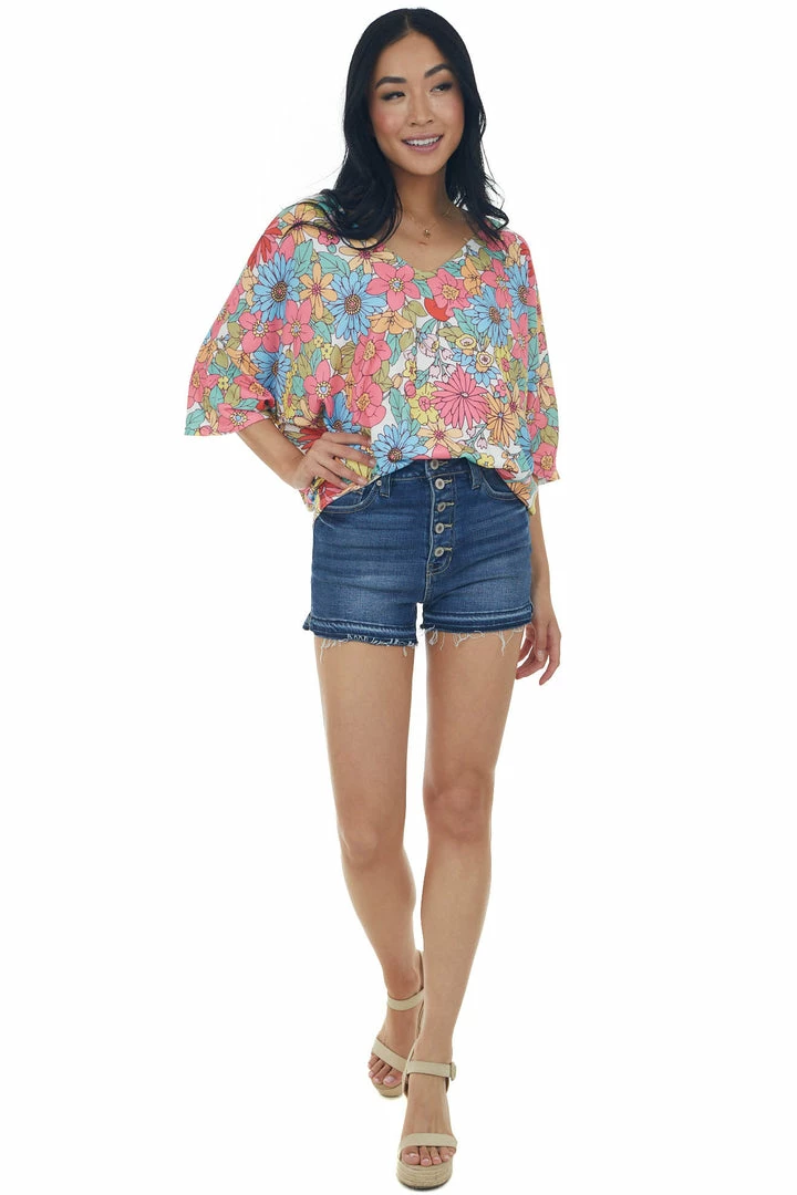 First Love Punch Multicolor Floral Kimono Sleeve Knit Top Tops 6 First Love Punch Multicolor Floral Kimono Sleeve Knit Top Tops