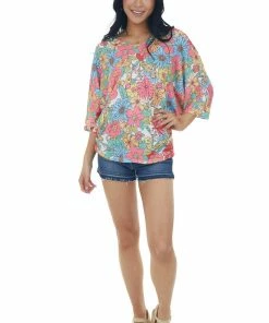 First Love Punch Multicolor Floral Kimono Sleeve Knit Top Tops 14 First Love Punch Multicolor Floral Kimono Sleeve Knit Top Tops