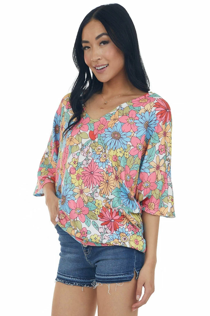 First Love Punch Multicolor Floral Kimono Sleeve Knit Top Tops 8 First Love Punch Multicolor Floral Kimono Sleeve Knit Top Tops