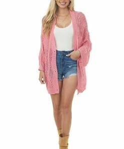 POL Clothing Punch Open Crochet High Low Button Up Cardigan Tops 10 POL Clothing Punch Open Crochet High Low Button Up Cardigan Tops