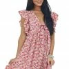 Umgee Punch Pink Floral Print Babydoll V Neck Dress