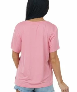 CY Fashion Tops Punch V Neck Short Sleeve Side Slit Knit Tee