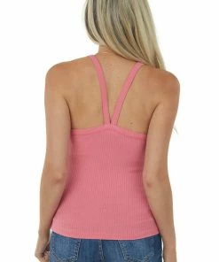 ZENANA Tops Punch V Neck Stretchy Ribbed Fitted Tank Top