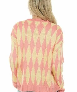 Miss Sparkling Punch And Lemon Diamond Print Button Up Cardigan