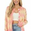 Miss Sparkling Punch And Lemon Diamond Print Button Up Cardigan