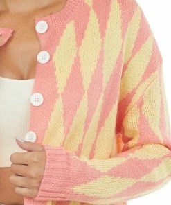 Miss Sparkling Punch And Lemon Diamond Print Button Up Cardigan