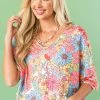 First Love Punch Multicolor Floral Kimono Sleeve Knit Top Tops