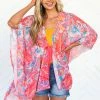 Umgee Tops Punch Paisley Print Waist Tie Detail Kimono