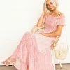 L Love Punch Floral Smocked Ruffle Tiered Maxi Dress Dresses
