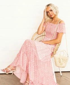 L Love Punch Floral Smocked Ruffle Tiered Maxi Dress Dresses
