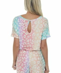 BiBi Rainbow Leopard Print Romper With Side Pockets